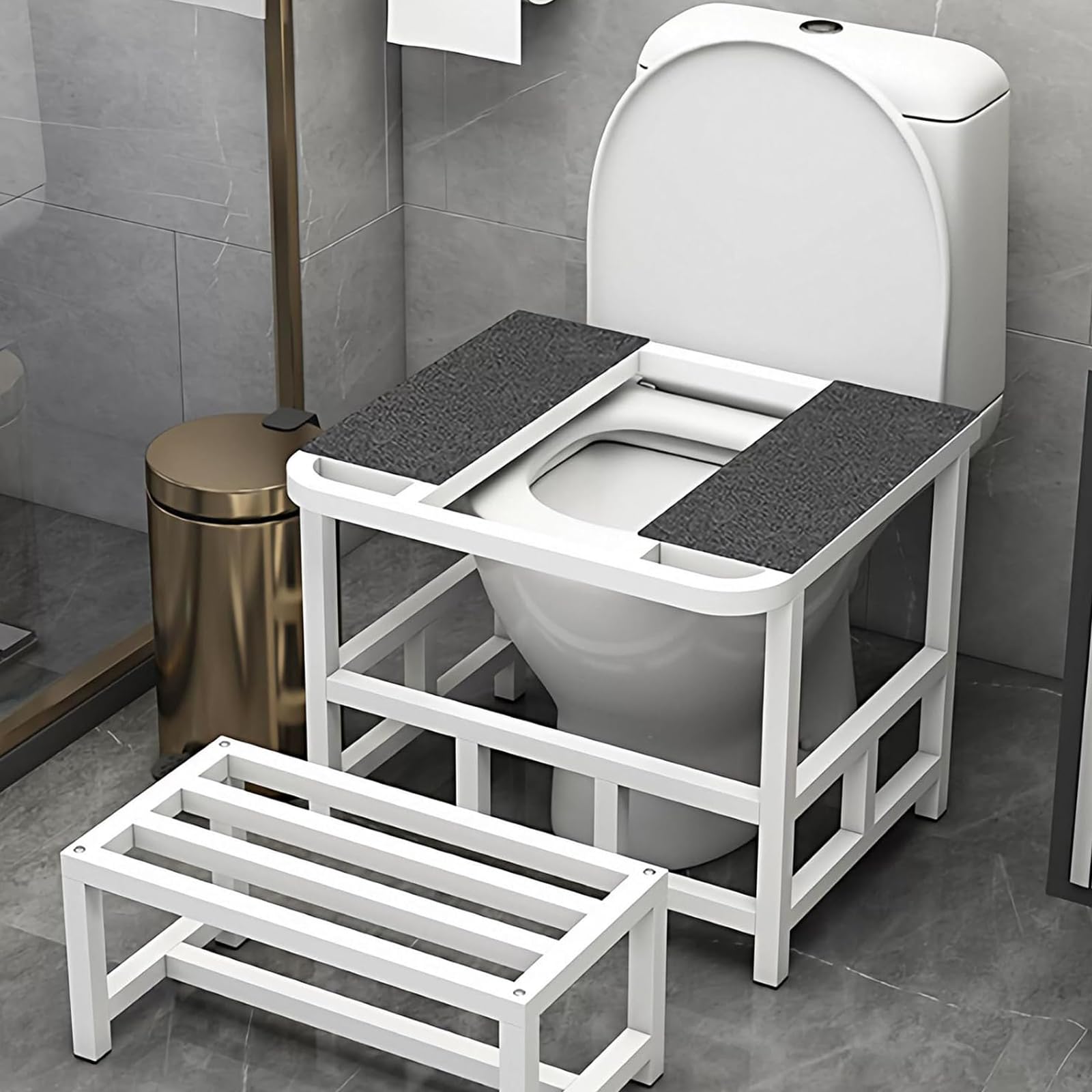 Telaio Adattatore per WC alla Turca con Poggiapiedi Rinforzato Design Ergonomico e Curvo Dotato di Cuscinetti Antiscivolo Specificamente Progettato per gli Anziani white
