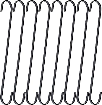 8 Pack 12 Inch Large S Hooks Black Heavy Duty Hooks for Hanging Plants Long Metal Hook Hanger S Shaped Hook for Hanging Closet,Pots and Pans,Basket,Bird Feeders, Garden Indoor Outdoor