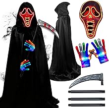 Costume Halloween Morte, Terrifier Costume da Tristo Mietitore, Maschera Halloween Mantello Nero con Cappuccio Guanti Falce, Morte Costumi Halloween Uomo Donna