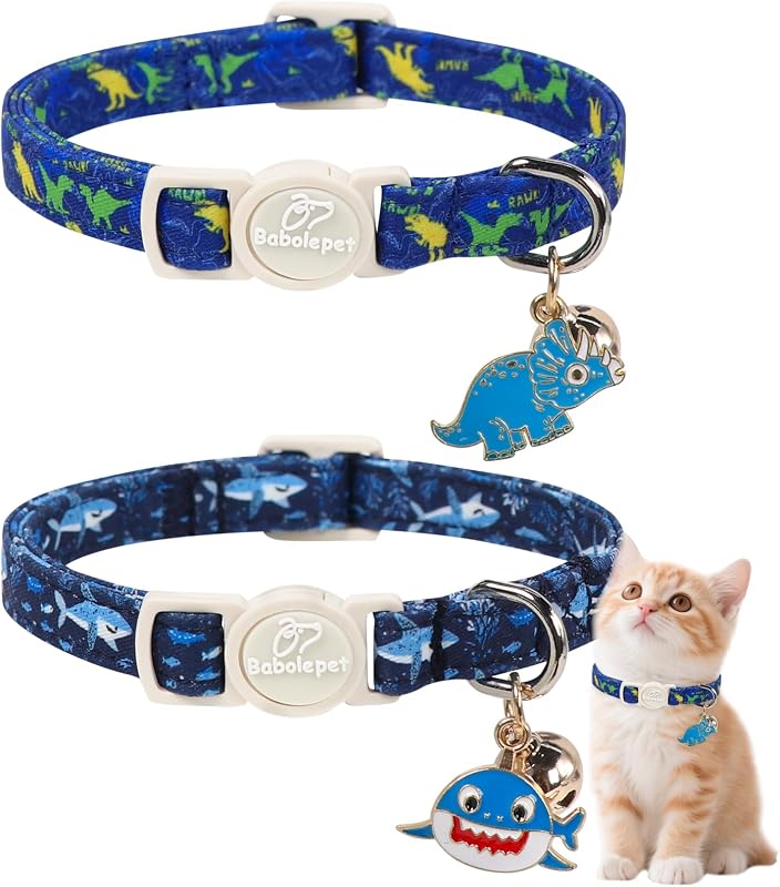 Coleira para Gatos e Cães Pequenos com Fecho de Segurança, Sino e Pingente Babole Pet – Pacote com 2