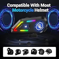 Vista 5 de Auriculares Bluetooth para casco con luces RGB para conductores, altavoces de casco con micrófonos duales, llamadas manos libres, música, IPX5