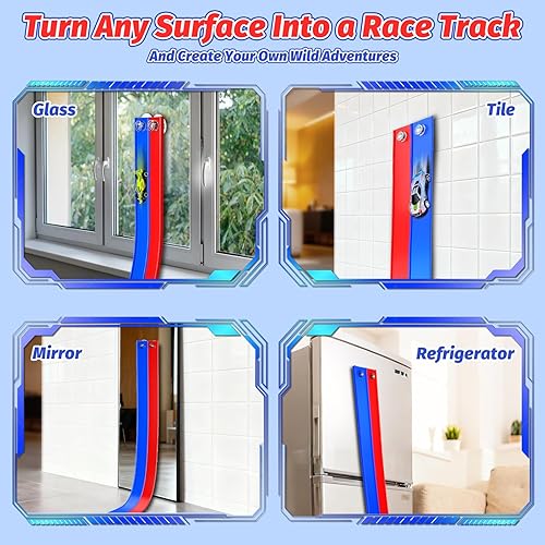 Miniatura 3 de Pista de carreras de doble carril con ventosas, pista de carreras flexible portátil enrollable, ventosas fundidas a presión 164 juguetes para edades