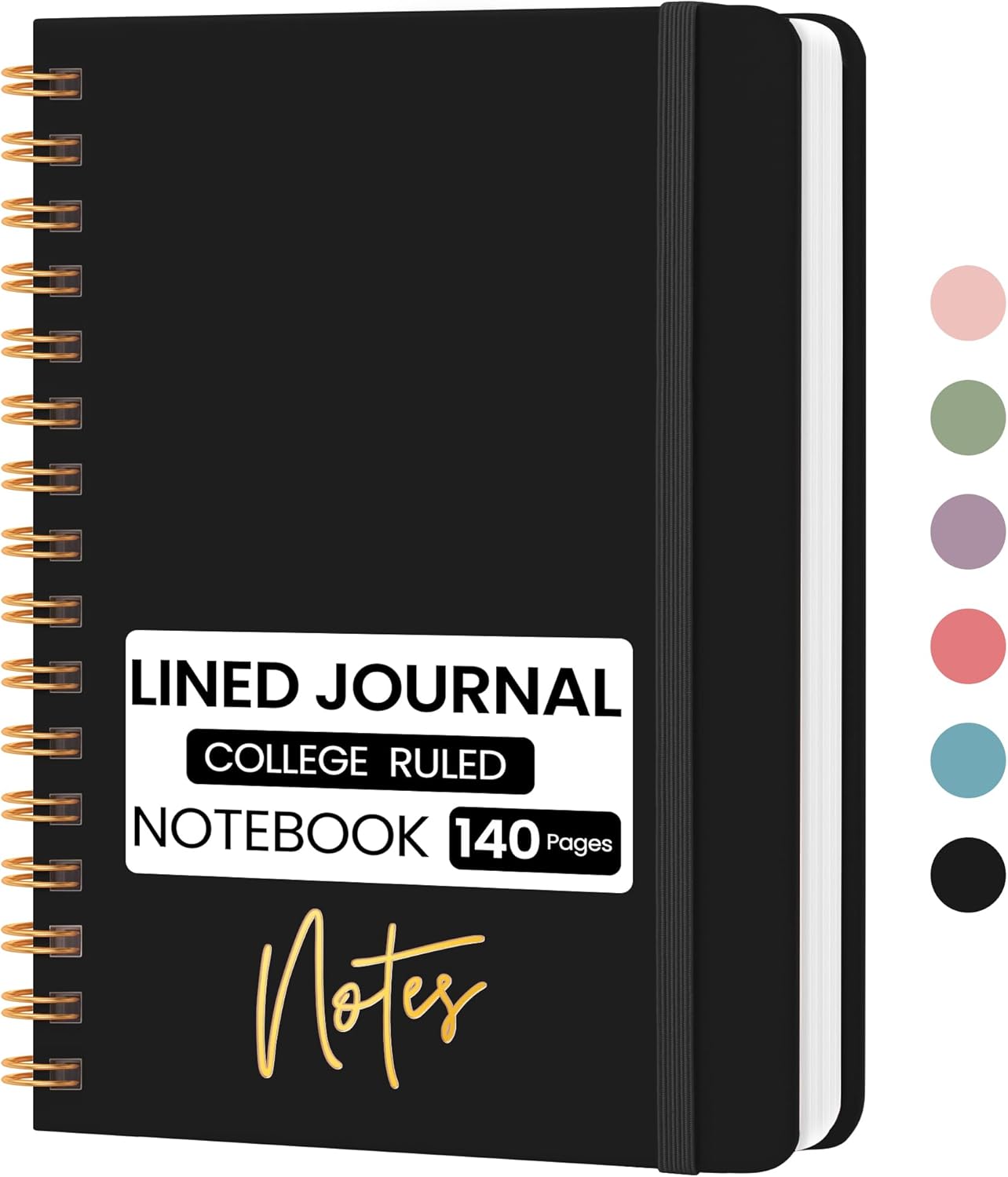 Lined Spiral Journal Notebook, A5 College Ruled Notebook for Journaling, Note-Taking, and Daily Planning, Durable Hardcover with an Elegant Design, Black