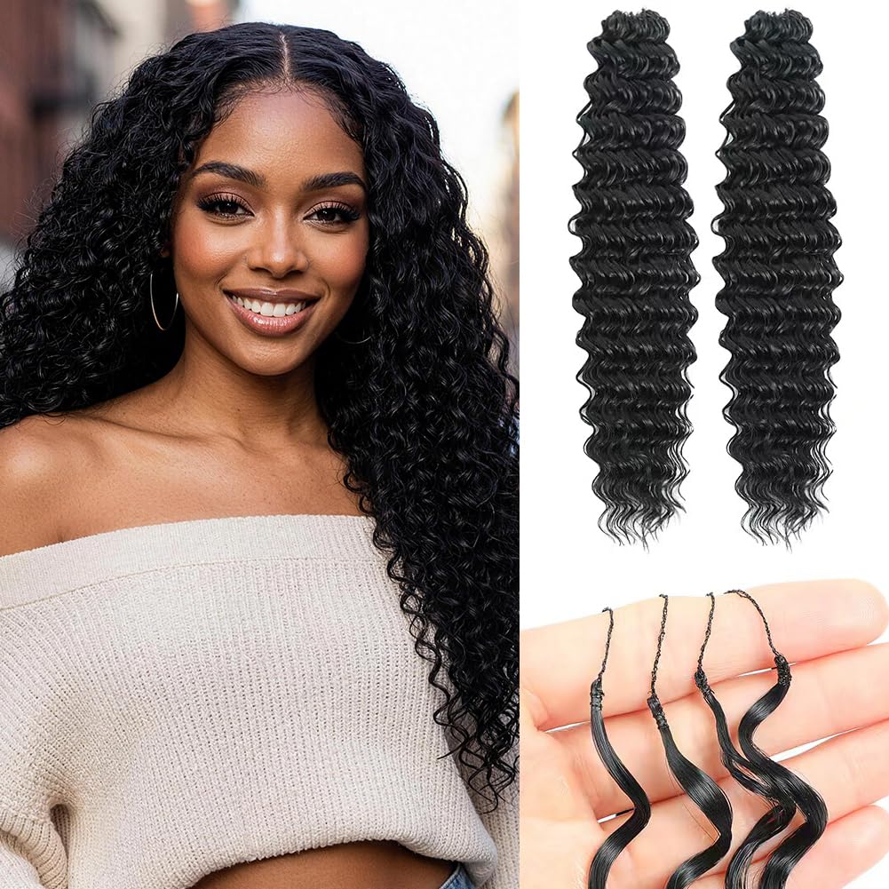 Photo 1 of Ajsowju Feather Crochet Hair Extensions, 18 Inch 180g, Miracle Knots for Black Women, Synthetic, Pre-Separated, Deep Wave, Crochet Installation (1B, 100 Strands)