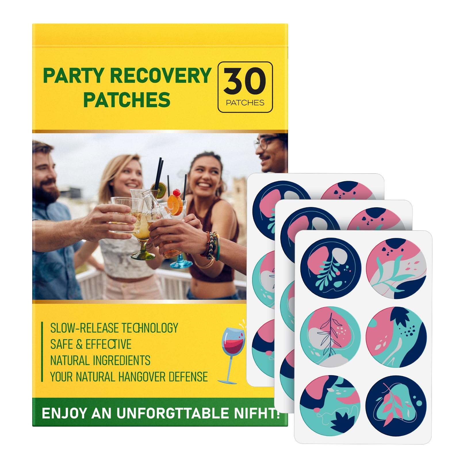 Patches 30 Pack, Fast-Acting for Men and Women with Green Tea, Use Before Drinking, Enjoy No Regret Night and Wake Up Refreshed