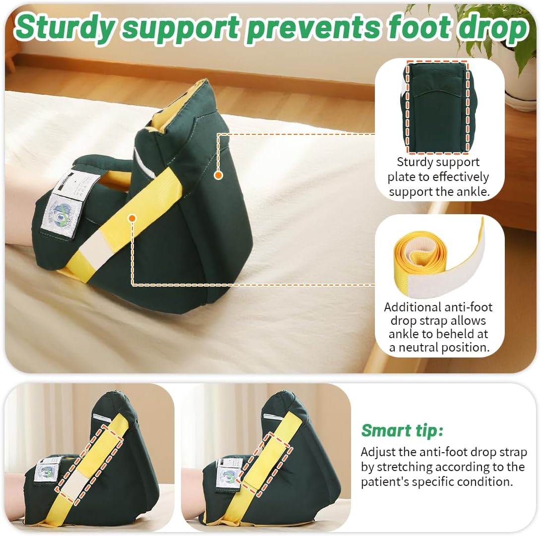 Foot Drop Heel Protector – Ankle Support for Bed Sores, Pressure Relief & Diabetic Care – Adjustable Straps, Breathable, Machine Washable (Dark green, Free Size)