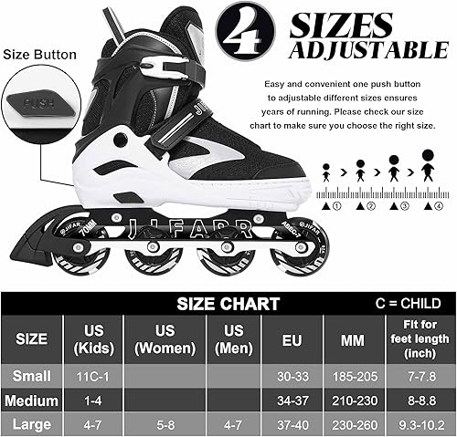 Miniatura 2 de JIFAR Adjustable Inline Skates for Kids, Teens and Adults, Light Up Wheels Roller Blades for Boys Girls Women and Men, Outdoor Inline Skates