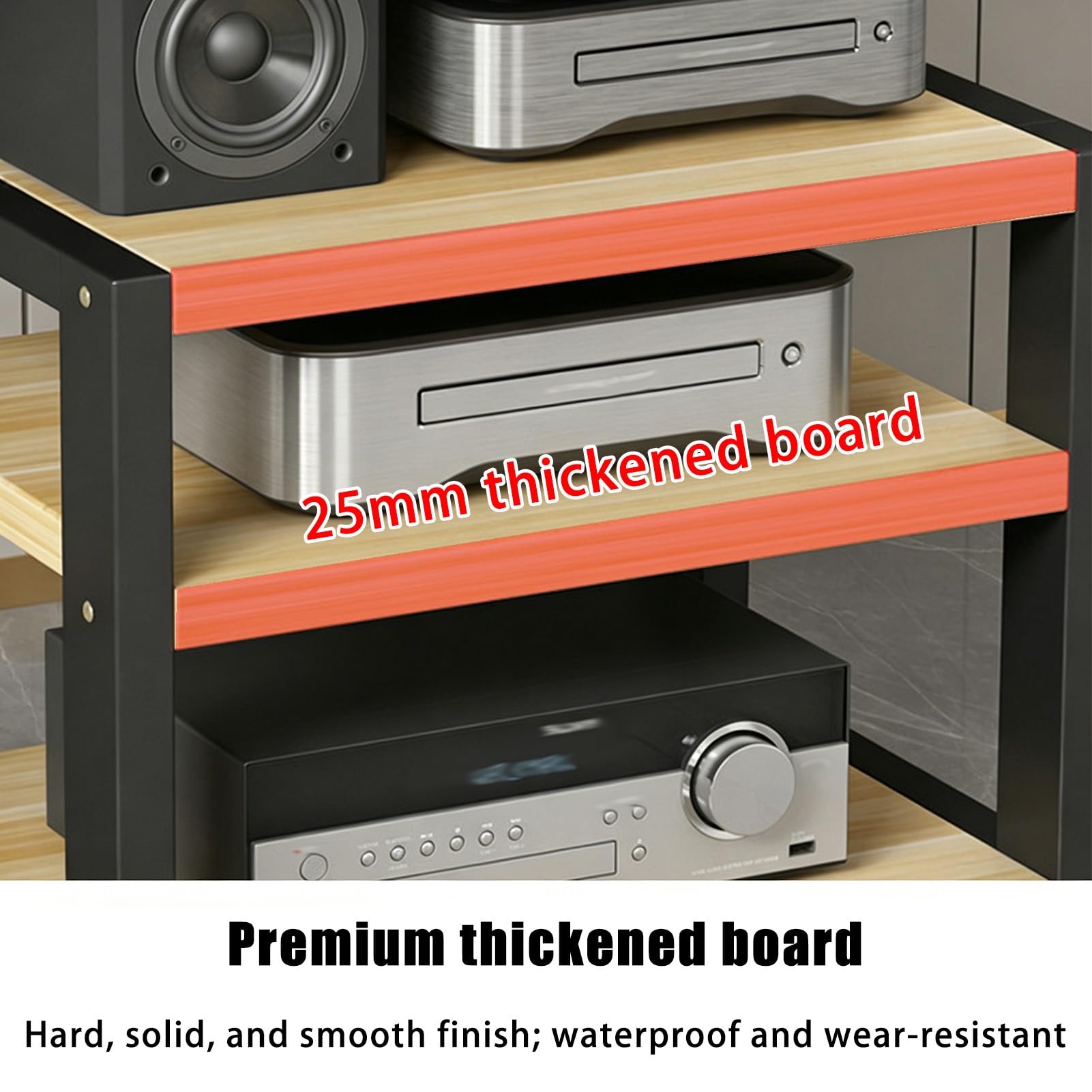 Mini Torre de Rack de Audio de Escritorio, Soporte Multimedia AV, Reproductor de CD, Soporte for Consola fe Juegos, Gabinete de Componentes Estéreo(Black,2 Tier 23cm/9in)