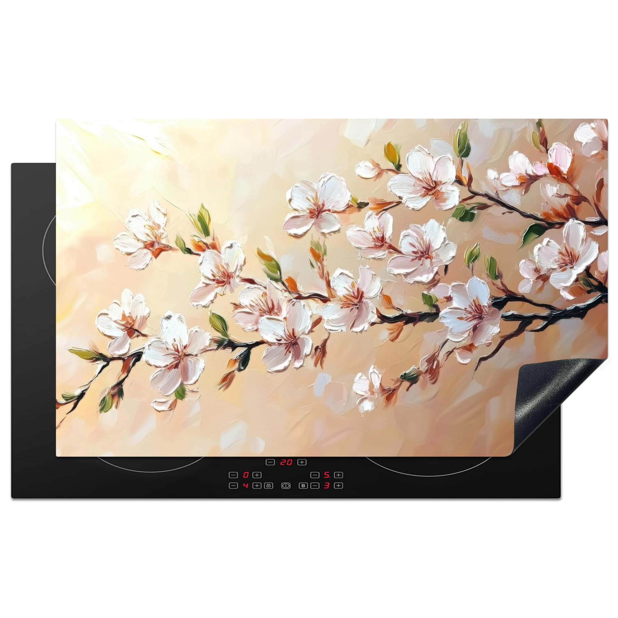 KitchenYeah© Induction Hob Protector Mat 20.5"x33.5" / 85x52 cm Cooker Top Protectors Cover Ceramic Covers Electric Hobs Vinyl Blossom Branches - Picturesque - Pink