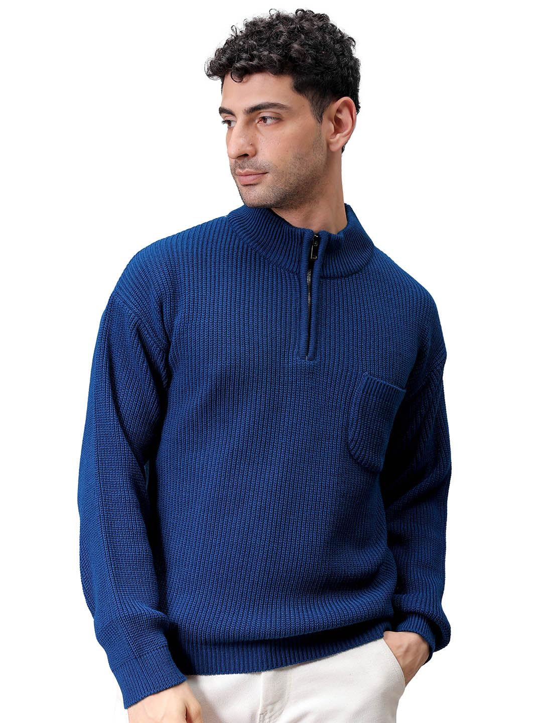 the indian garage co Men Oversized Textured High Neck Sweater-picture-22