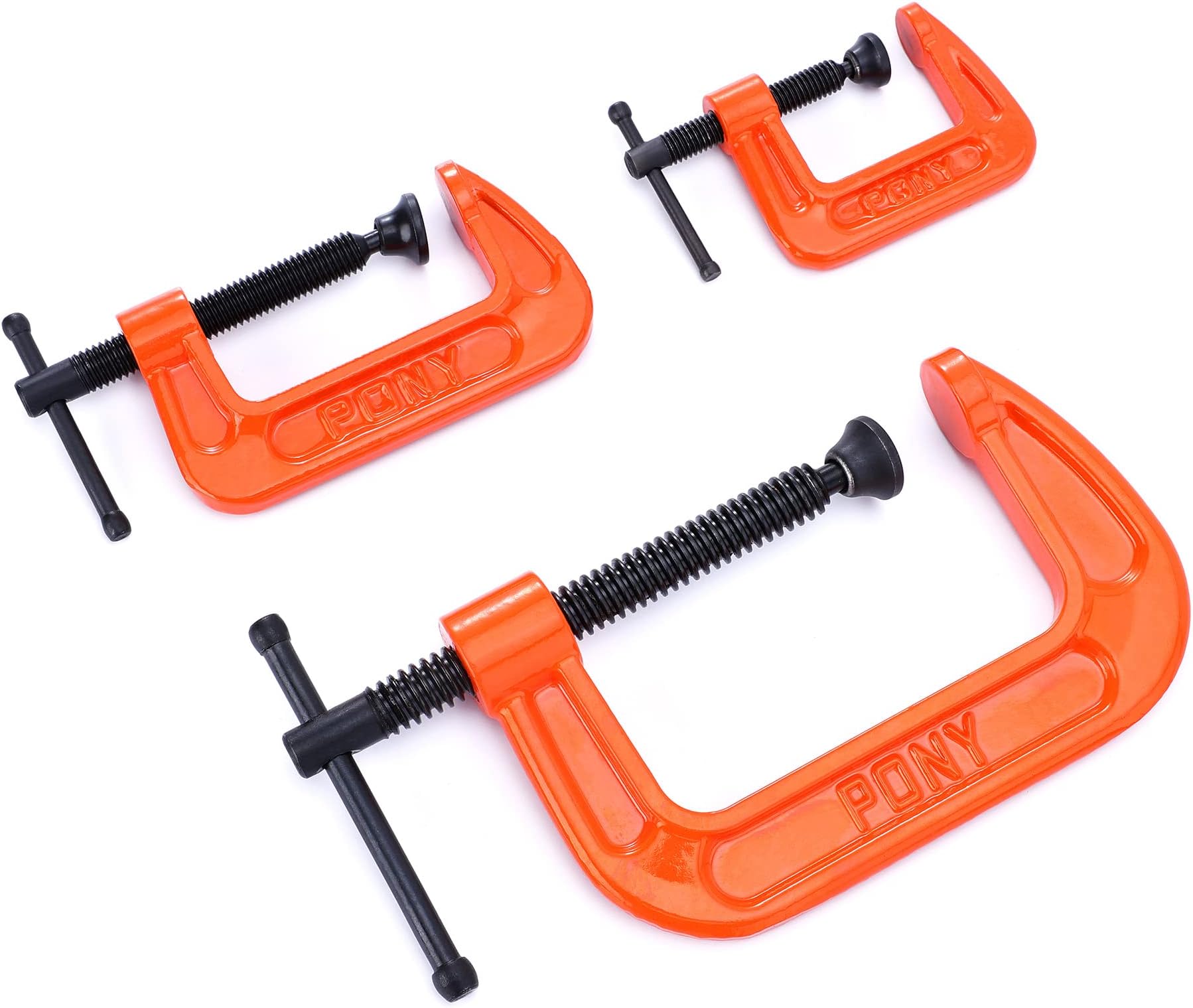 - PONY Malleable Iron C-Clamp Set, 3-Piece, (1", 2", 3")