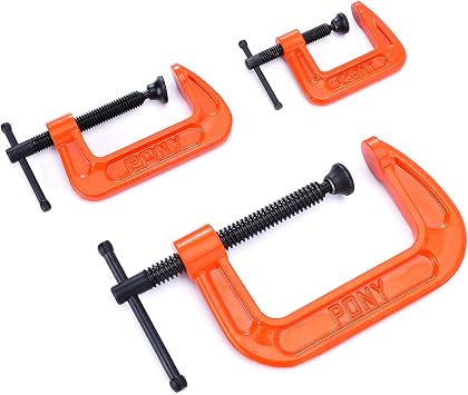 PONY Malleable Iron C-Clamp Set, 3-Piece, 1", 2", 3"