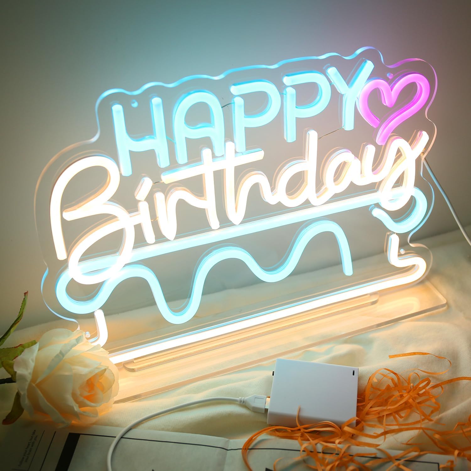Happy Birthday LED Neon Sign, Dimmable Light Up Sign for Birthday Backdrop, USB Powered Neon Lights for Wall Decor, Birthday Decorations & Christmas Gifts for Kids Adults (15.75" x 11.26") - Image 5
