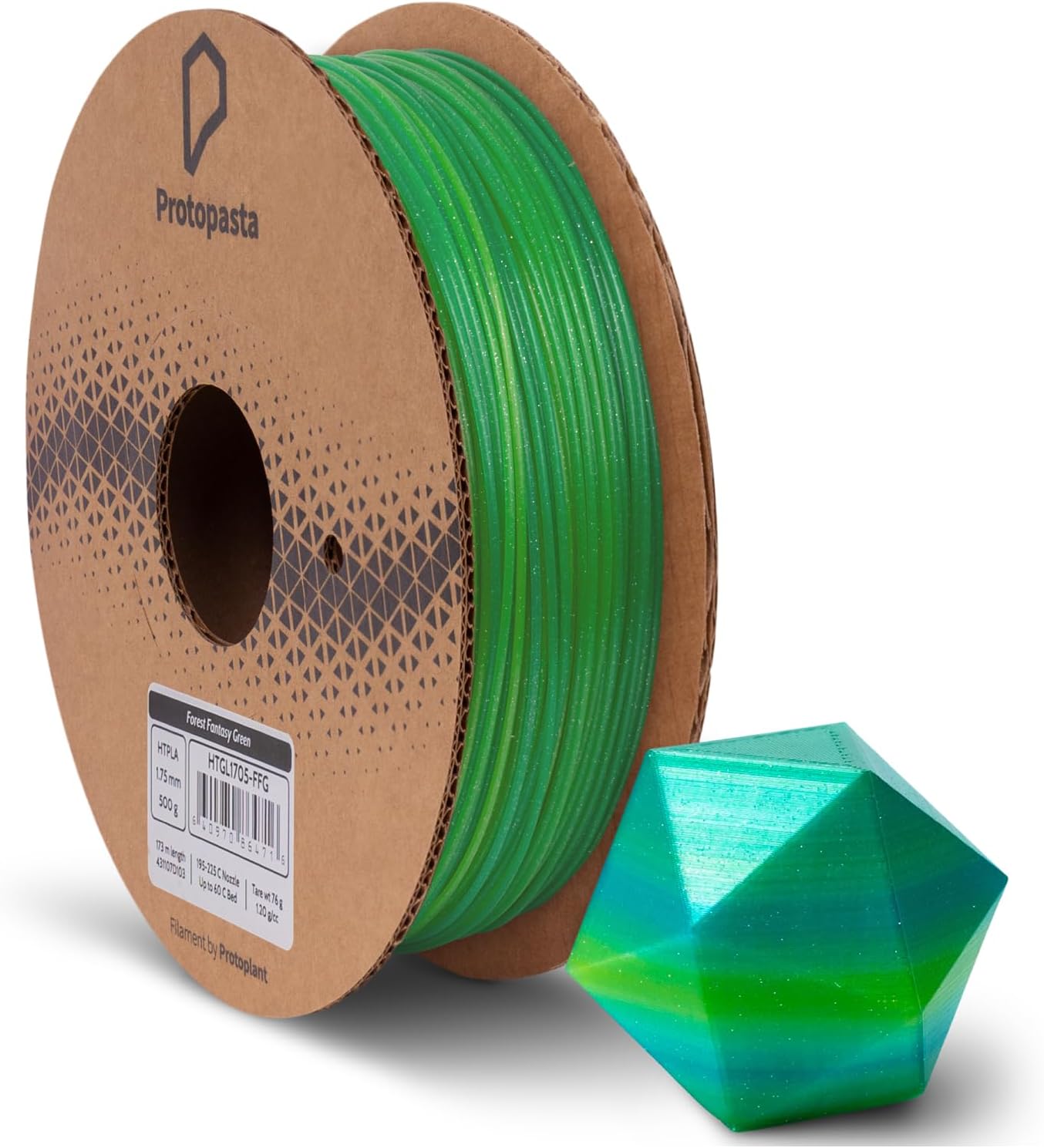 Protopasta Forest Fantasy HT PLA 3D Printer Filament 1.75mm 500g Multicolor Translucent Transition Glitter Filament; 3D Printing Filament on Recyclable Cardboard Spool for 3D Printers Like Creality