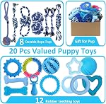 Beiker 20 Jouets à croquer pour chiots - Jouets de dents pour chiens bleus pour chiots, bagues de dents de chiot et ropes, ensemble de jouets en caoutchouc pour petits chiens, boules de chiens interactifs mignons pour petites races