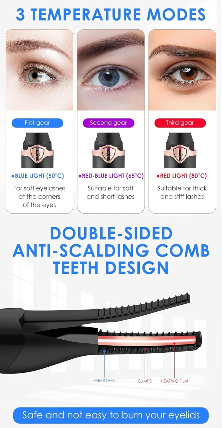 rizador de pestañas electrico 3 Heating Modes eyelash curlers with comb for Quick Makeup and Beauty, Portable Eyelash Styling Tool (Color : W, Size : Medium)