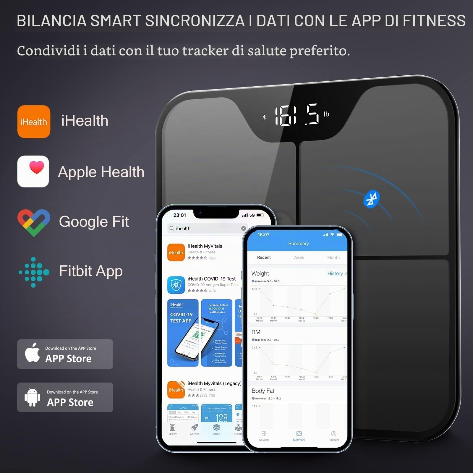 iHealth Nexus PRO - Bilancia da bagno digitale per analizzatore di peso corporeo e composizione con app Bluetooth intelligente per monitorare grasso corporeo, BMI, massa muscolare e altro, con un peso