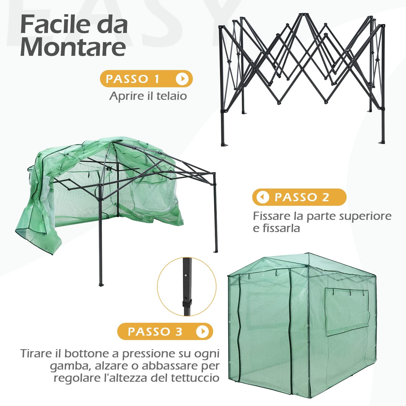 COSTWAY Serra per da Giardino 180 x 250 x 230 cm, Serra per Orto e Piante con Telaio Robusto, 2 Finestre Grandi e 2 Porte Arrotolabili con Doppia Cerniera, Serra da Eterno Pieghevole