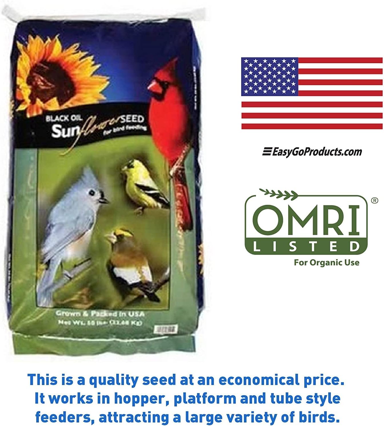 EasyGoProducts Black Oil Sunflower Bird Seed Food – Wild Birds, Cardinals, Squirrels and Much More – 25 Lbs