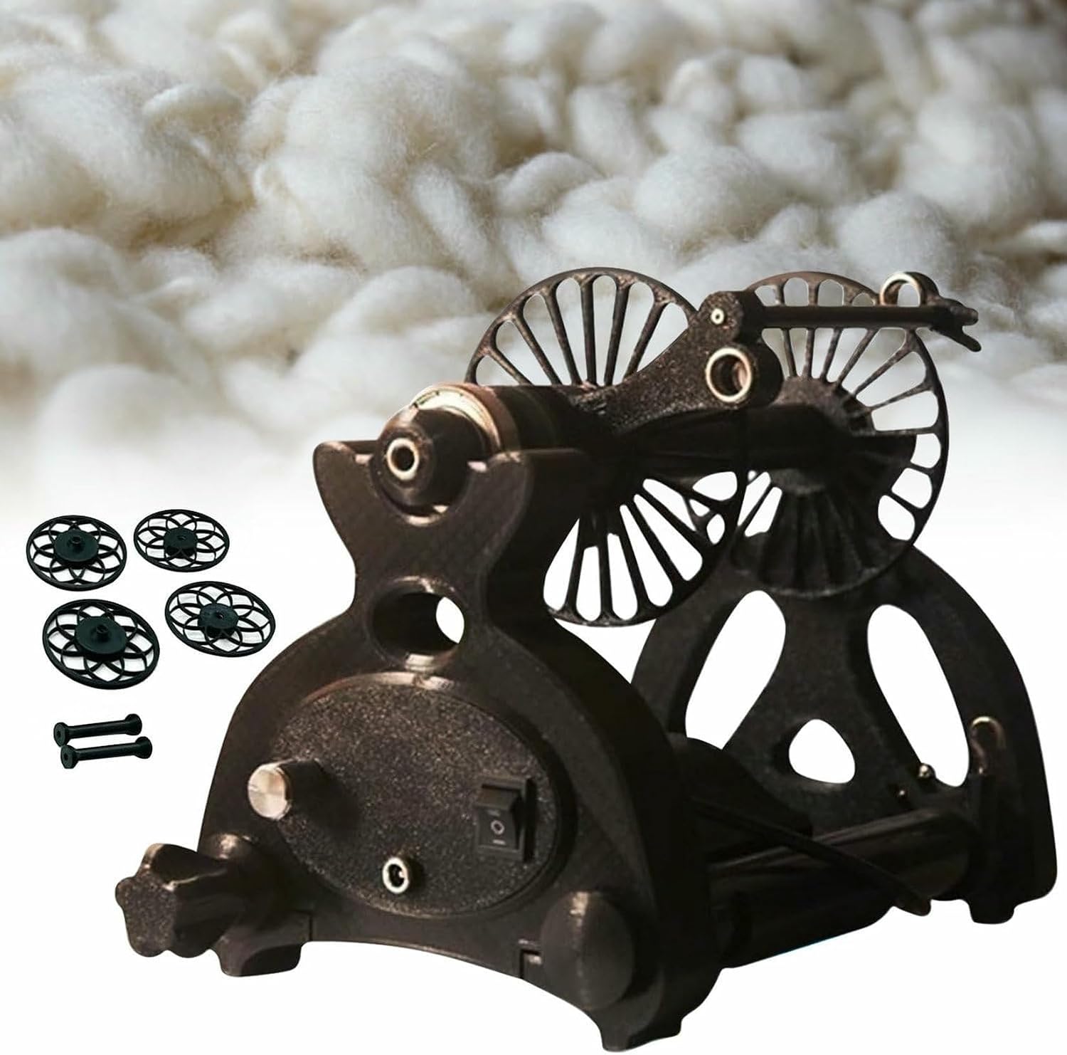 4oz/120g Capacity Spinning Wheel Yarn, Yarn Ball Winder, Electric Spinning Machine with Forward and Reverse, Wool Fibre Twisting, Drum Carder,Purple