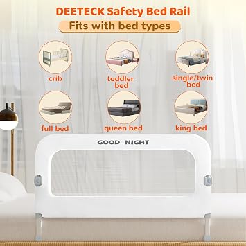 Toddler Bed Guard Rail - 47 Height Adjustable & Foldable Portable Bed Rail for Baby - Toddler Bed Rail Guard for Crib, Twin, Bunk Beds Full Size Queen & King Beds White