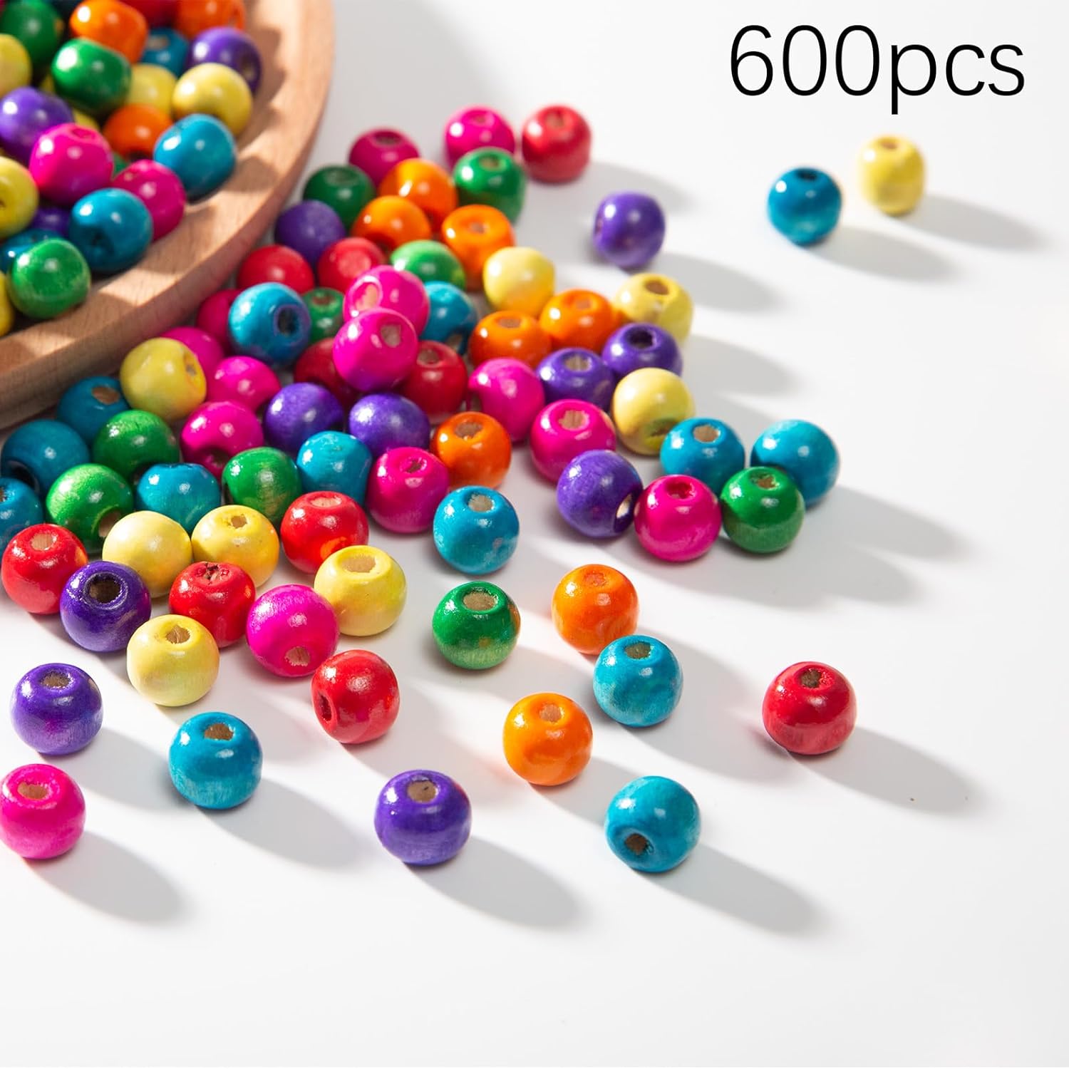 600pcs Colourful Wooden Beads Round Paint 10mm Wooden Beads Spacer Beads with Large Hole Multiple Color Beads Craft Beads for DIY Jewelry Making (10mm) - Image 2