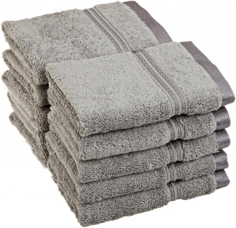 Luxury Spa Collection - 6 Piece Terry Washcloth / Face Towel Set Egyptian Cotton, GREY