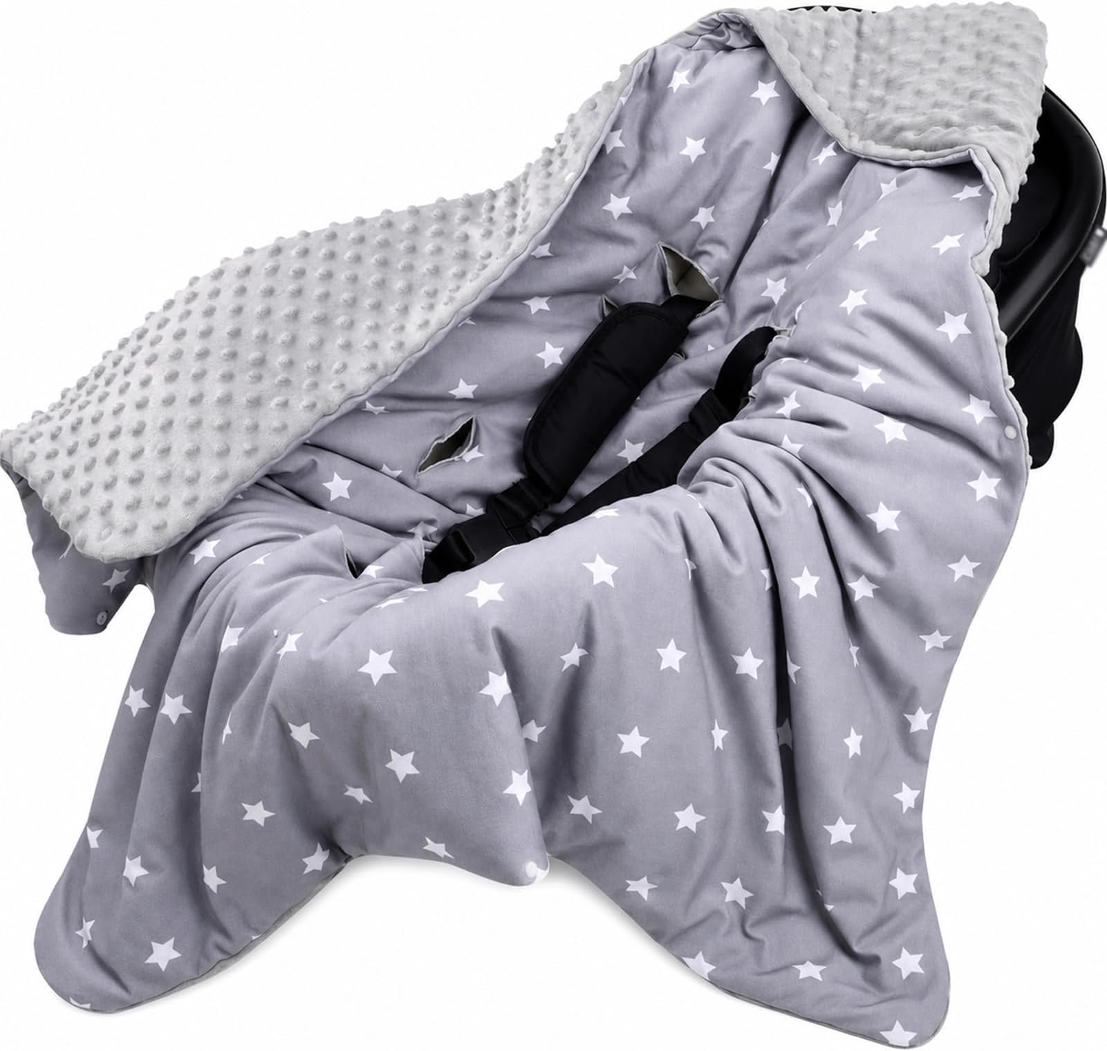 Baby Car Seat Blanket Footmuff, Universal Pram Stroller Blanket for Newborns, 3 or 5 Point Harness System, Hooded Travel Wrap, Grey