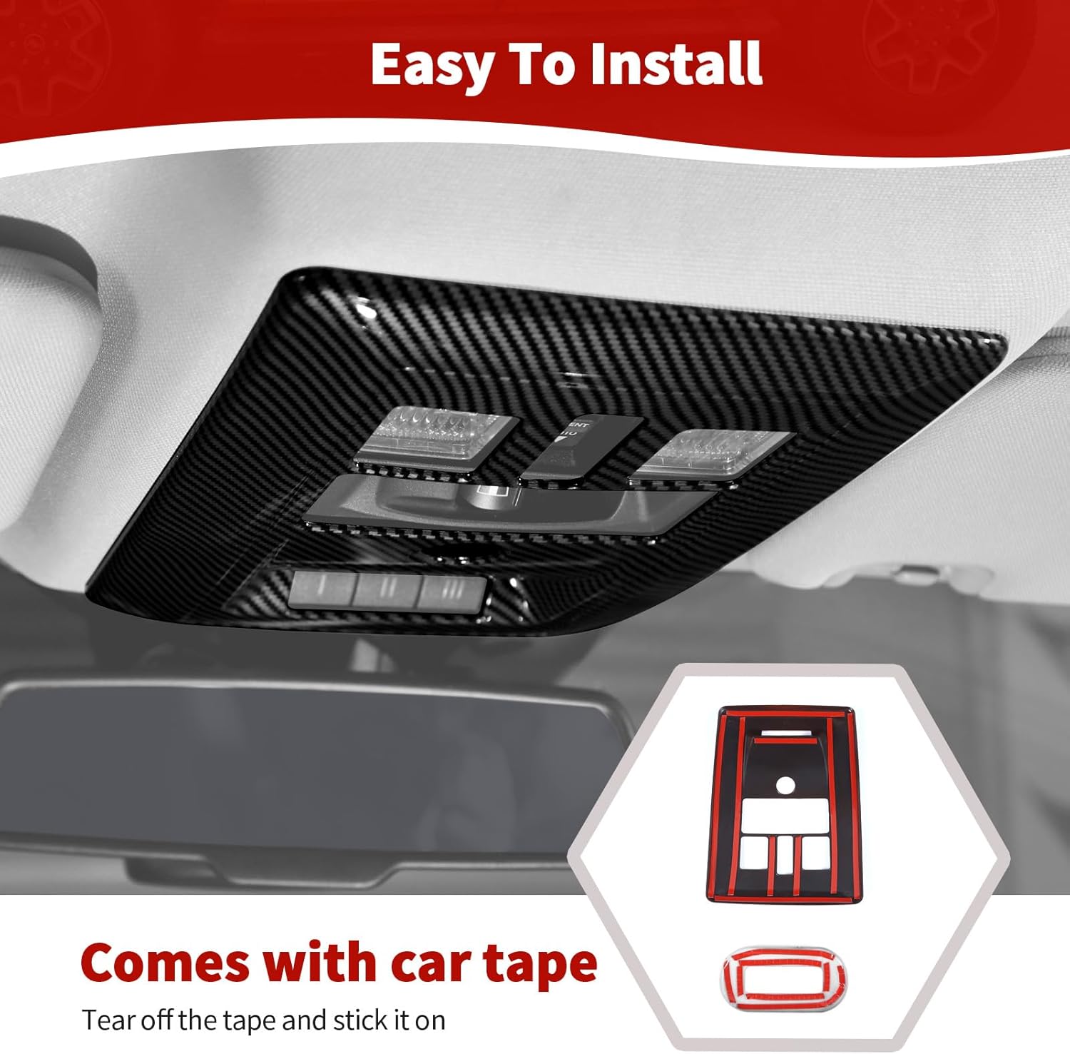 for RAM Overhead Console Dome Light Cover Trim for RAM 1500 2010-2015 Black Carbon Fiber Interior Accessories 2pcs