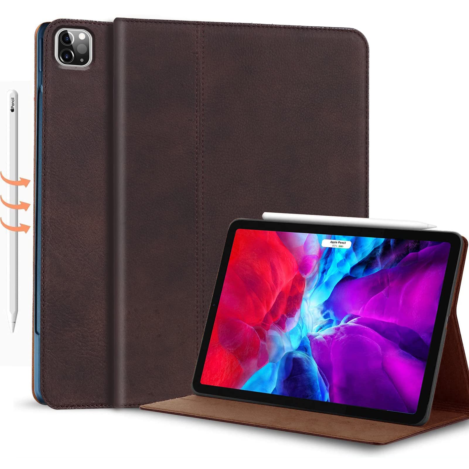 Gexmil Case for iPad Pro 12.9 Inch,6th/5th/4th/3rd Generation(2022/2021/2020/2018) Genuine Leather Cover Anti Fingerprint,Cowhide Folio Cover Auto