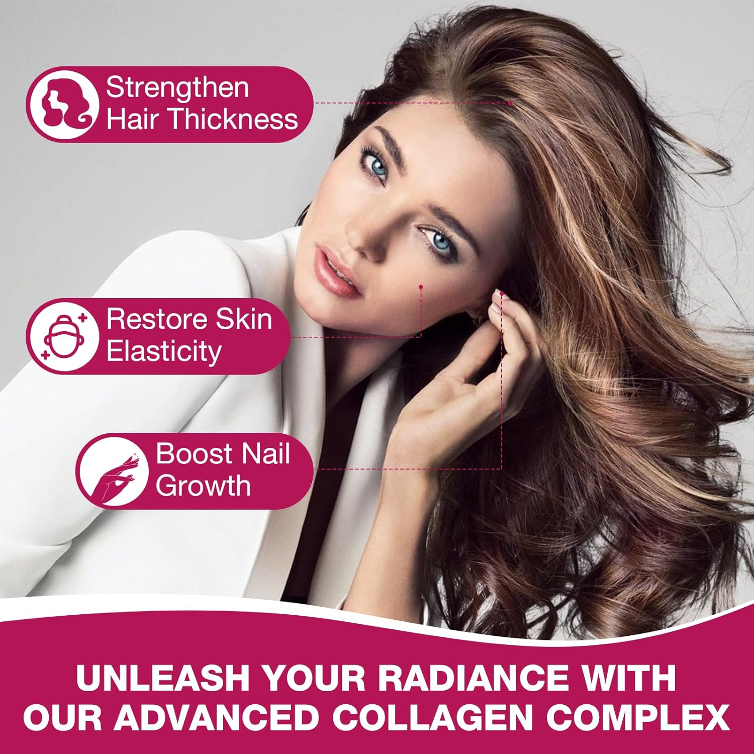 Sugar-Free Multi Collagen Gummies for Women & Men – Types I, II, III, V, X with Biotin, Vitamin C & Zinc for Hair, Skin & Nails | Strawberry Flavor | 120 Gummies - Image 3