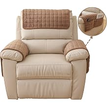 vctops 3 Pieces Flannel Plush Sofa Armrest Cover Headrest Cover for Recliners Soft Fuzzy Non Slip 2 Arm Rest Covers and 1 Headrest Protector for Recliner Leather Sofa CouchBrown,1 Seat