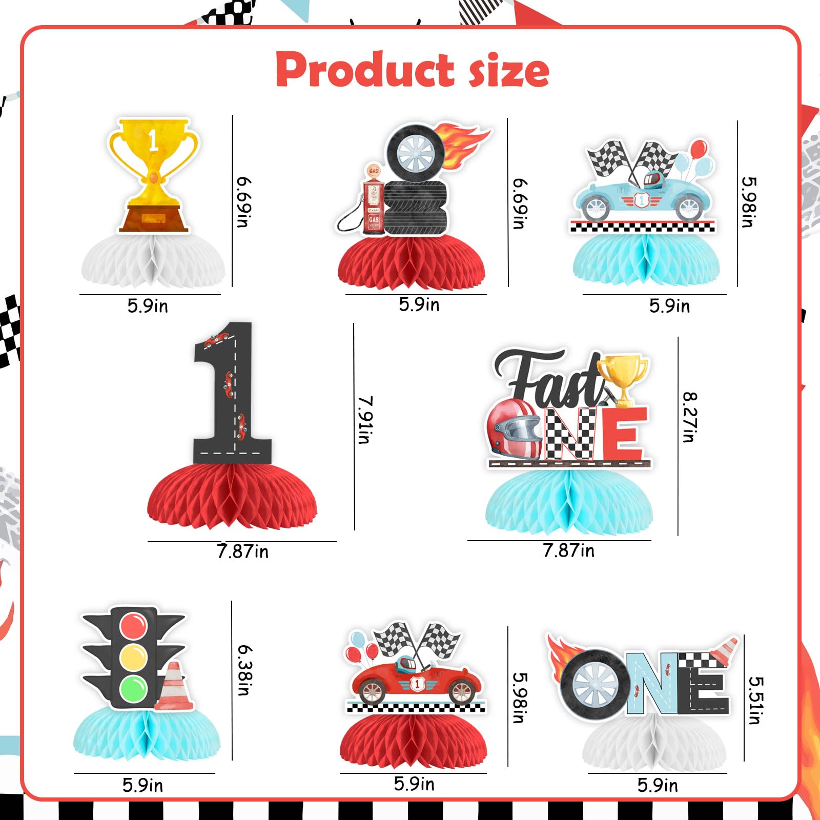 8 Pcs Motorcycle Birthday Honeycomb Centerpieces - Motocross Dirt Bike Theme Decor For Biker Parties