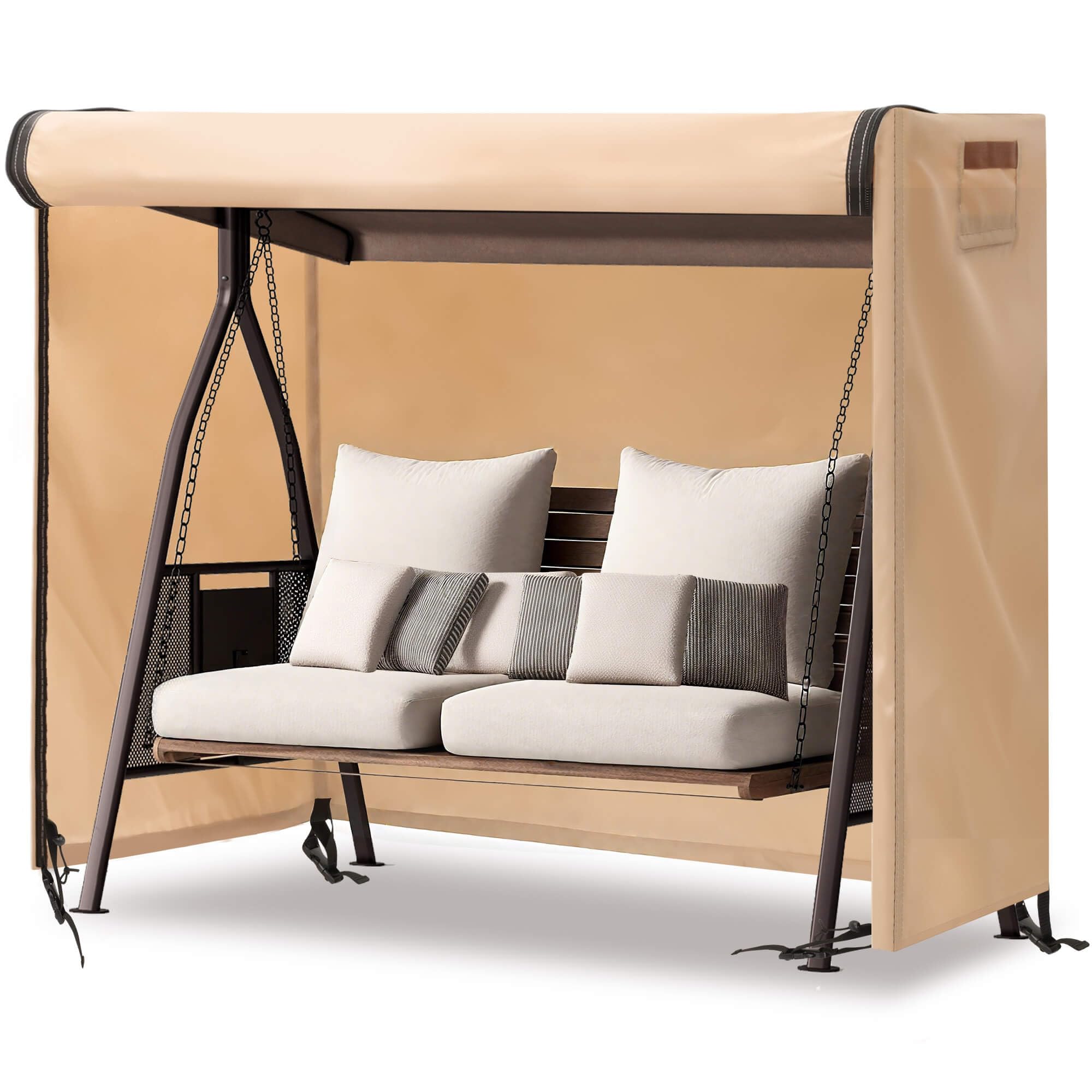 Outdoor Swing Covers for Patio Swing 2 Seater, 65" L x 50" D x 66" H, 2 Seat Swing Cover Waterproof, Porch Patio Swing Canopy Cover, Windproof UV Resistant All Weather Protector - Beige-image-11