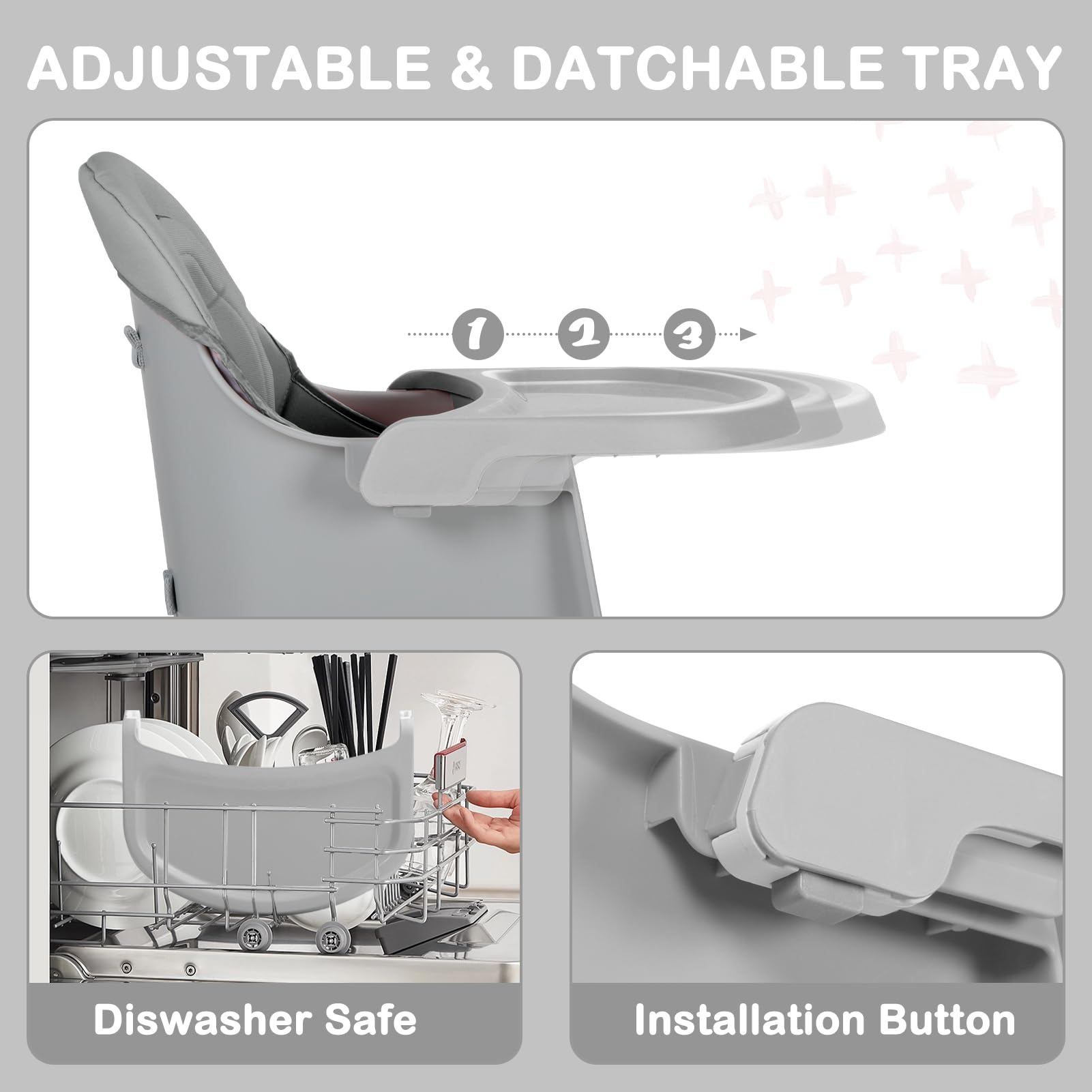 TODEFULL Baby High Chair, 8 in 1 Convertible Highchairs for Babies and Toddlers, Children Dining Booster Seat/Kids Building Block Table for Girls Boys, Baby Seat with Removable Tray, Light Grey