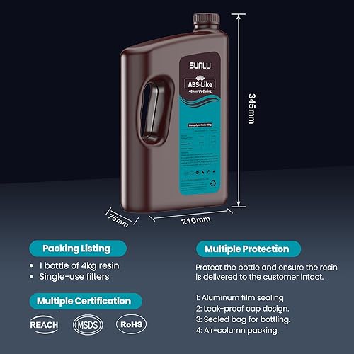 Vista 82 de SUNLU Resina ABS de 70.55 oz para impresora 3D, fotopolímero de curado UV de 405 nm, resina 3D rápida para impresoras 3D LCD/DLP/SLA de 2K 4K 6K 8K