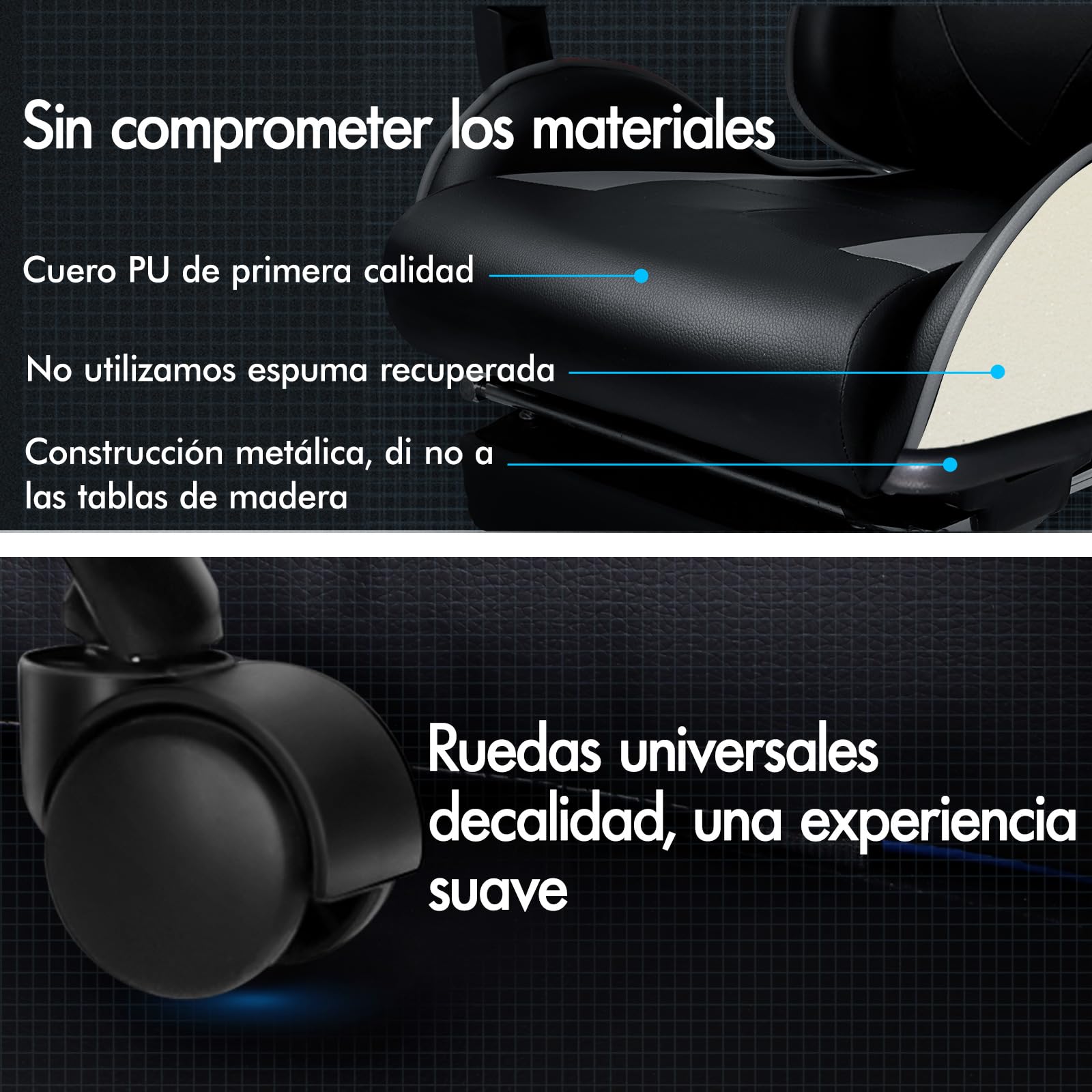 ALFORDSON Silla Gaming Escritorio con Masajeador, Silla Gamer Ergonómica Cojín Lumbar y Cervical, Reposapiés Retráctil, Ruedas Giratorias 360°, para Oficina, Videojuego, Ordenador, Cuero PU(Gris)