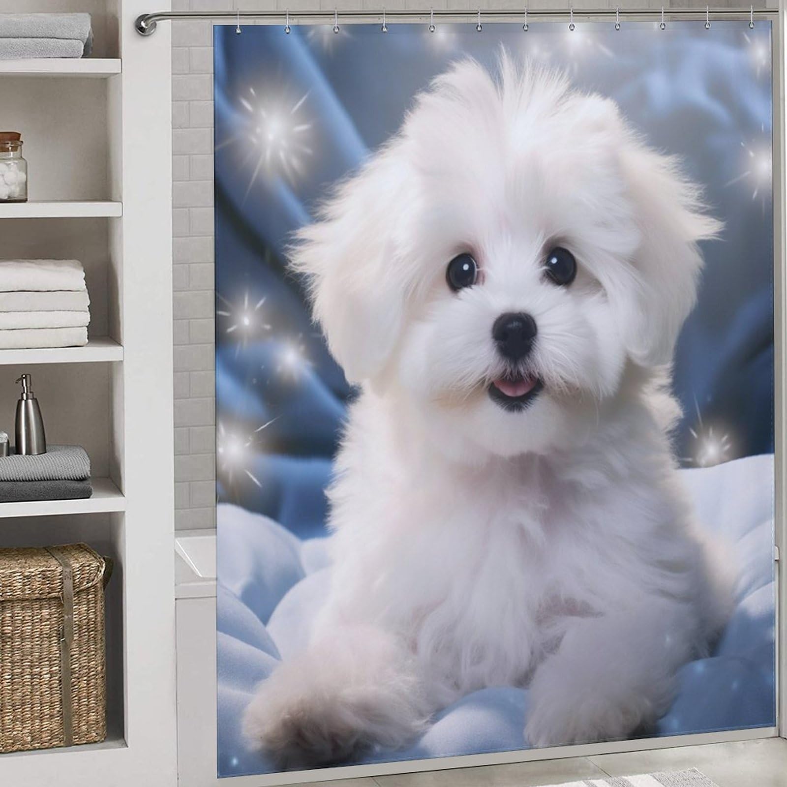 Rideau de bain Bichon frisé imperméable et lavable pour baignoire