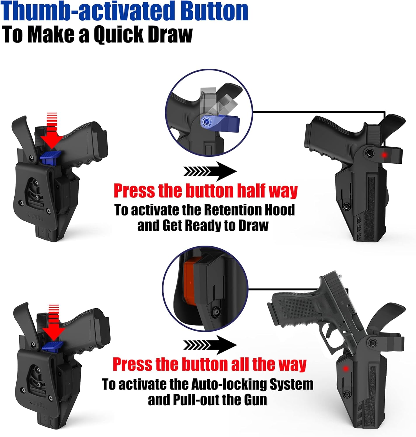 Level 3 Duty Holster for Glock 17 Glock 19 Gen 1 2 3 4 5, Glock 23 Glock 22 32 Gen 1 2 3 4, Glock 45 44 19X, G19 G17 Outside Waistband Holster, Adjustable Retention/Cant OWB Gun Holster - Right Handed