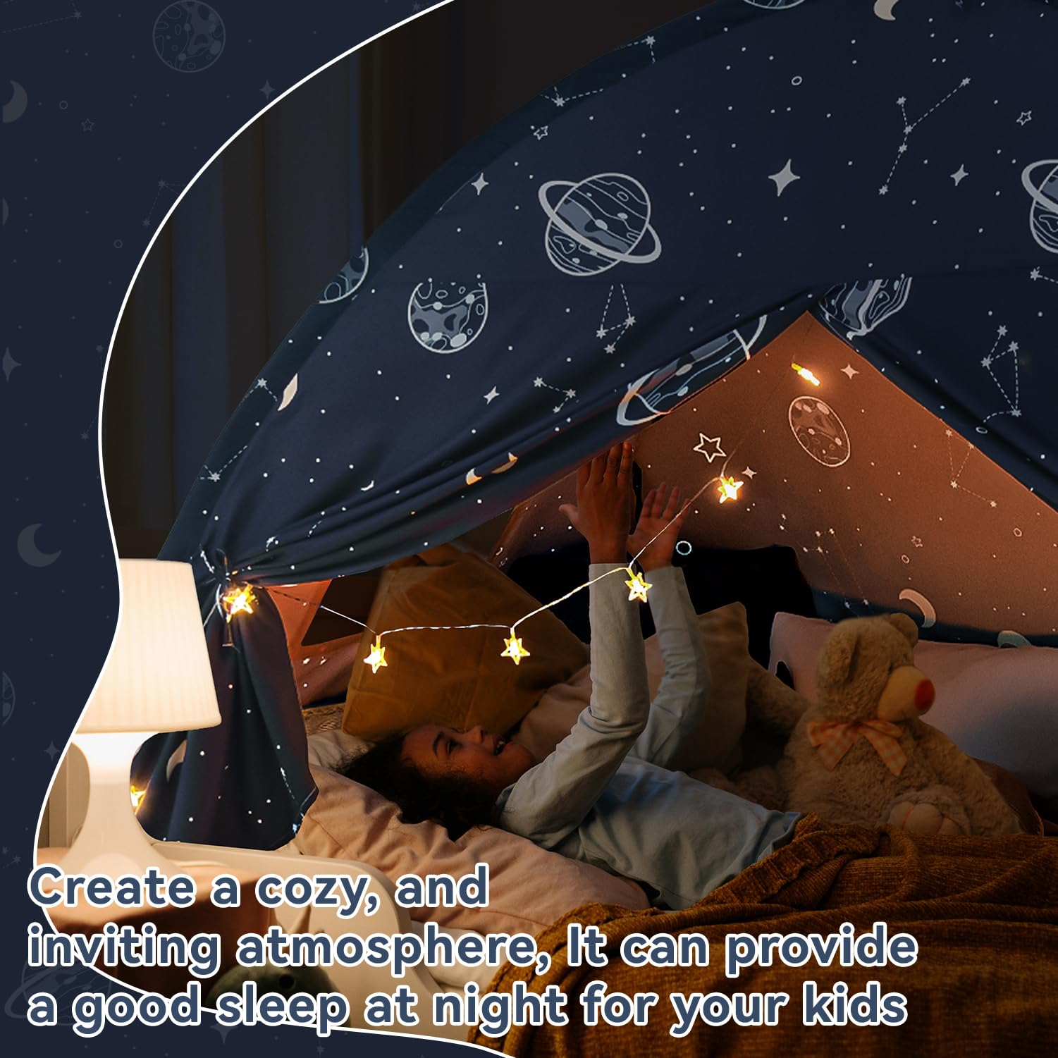 Bed Tent Twin, Space Play Canopy for Kids Boys, Bunk Canopy Tent for Toddler Bed, Galaxy Dome Playhouse Portable Sleeping Tents Indoor