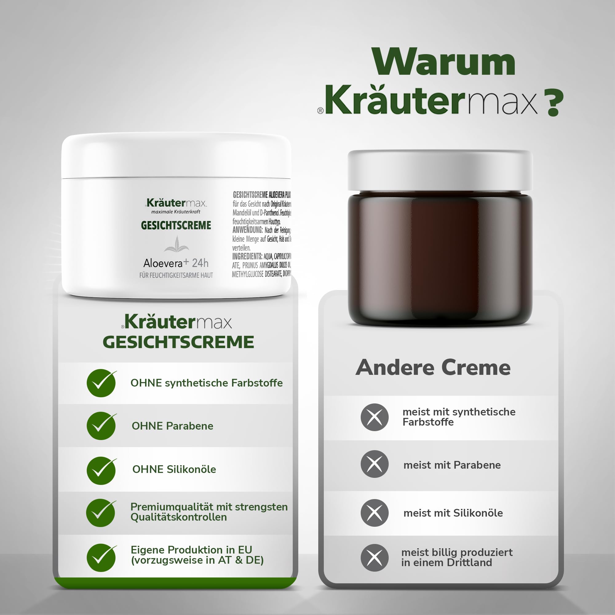 NEU! Krutermax Aloe Vera Gesichtscreme | Feuchtigkeitsspendende  Naturkosmetik fr Damen & Herren mit Aloe Vera Gel & Mandell | Fr alle  Hauttypen | Ohne Parabene & Silikone | 1 x 100 ml : Amazon.de: Kosmetik