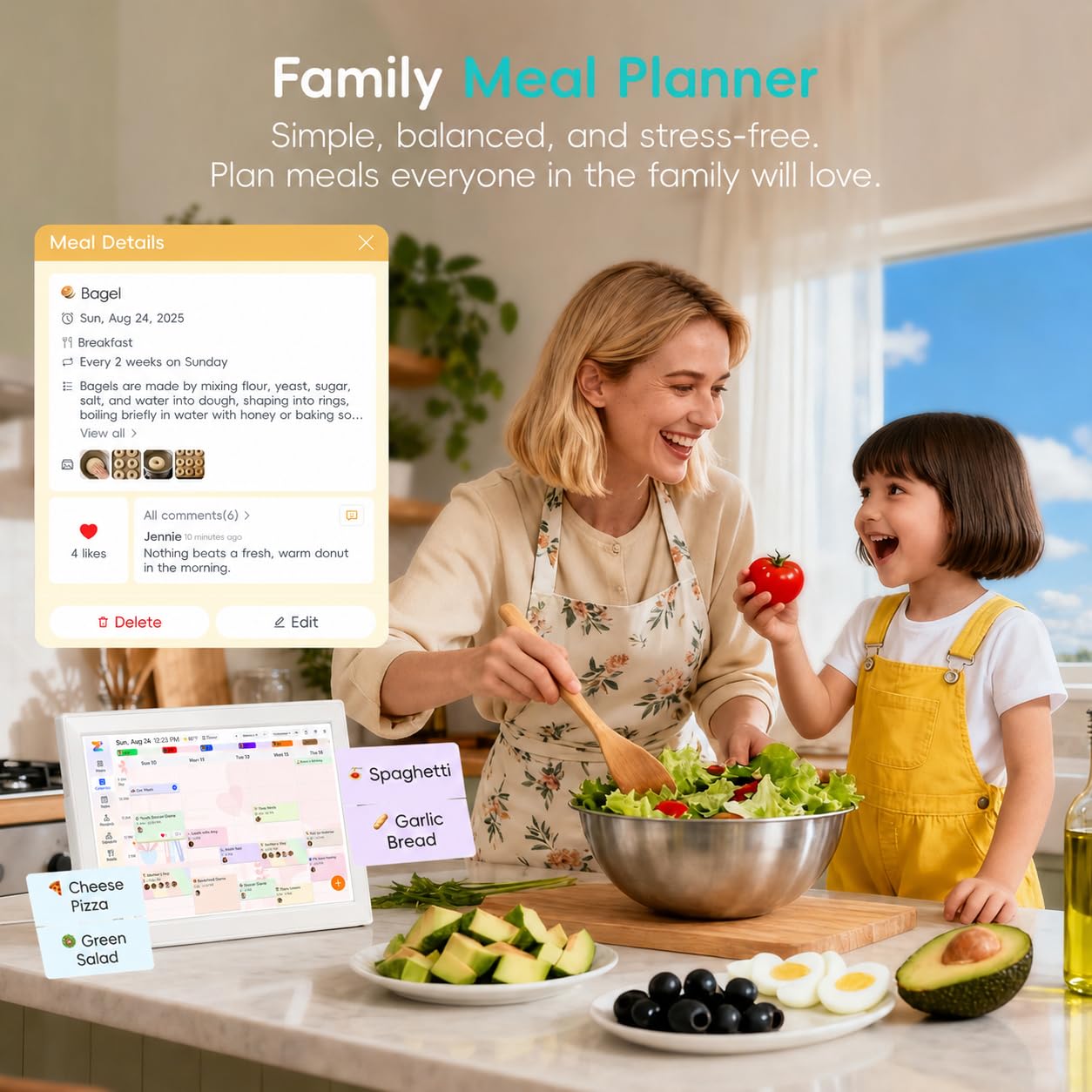 Westsee Calendario digitale da 10,1 pollici, calendario interattivo touch screen elettronico, planner intelligente per la famiglia, per programmi, visualizzazione foto, pasti, tabella delle faccende e