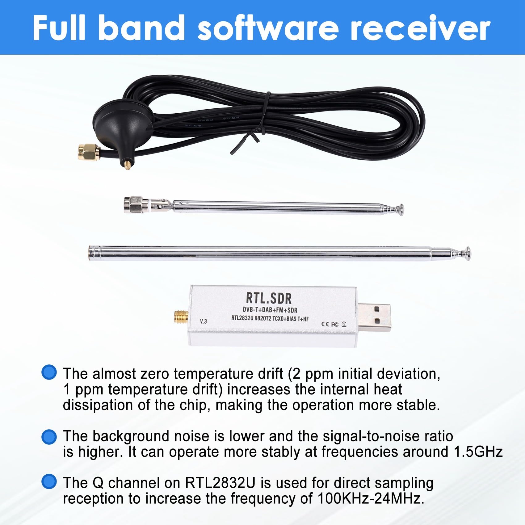 Blog RTL-SDR RéCepteur RTL SDR V3 RTL2832U 0,1 MHz-1,7 GHz TCXO SMA RéCepteur Radio DéFini par Logiciel avec Antenne