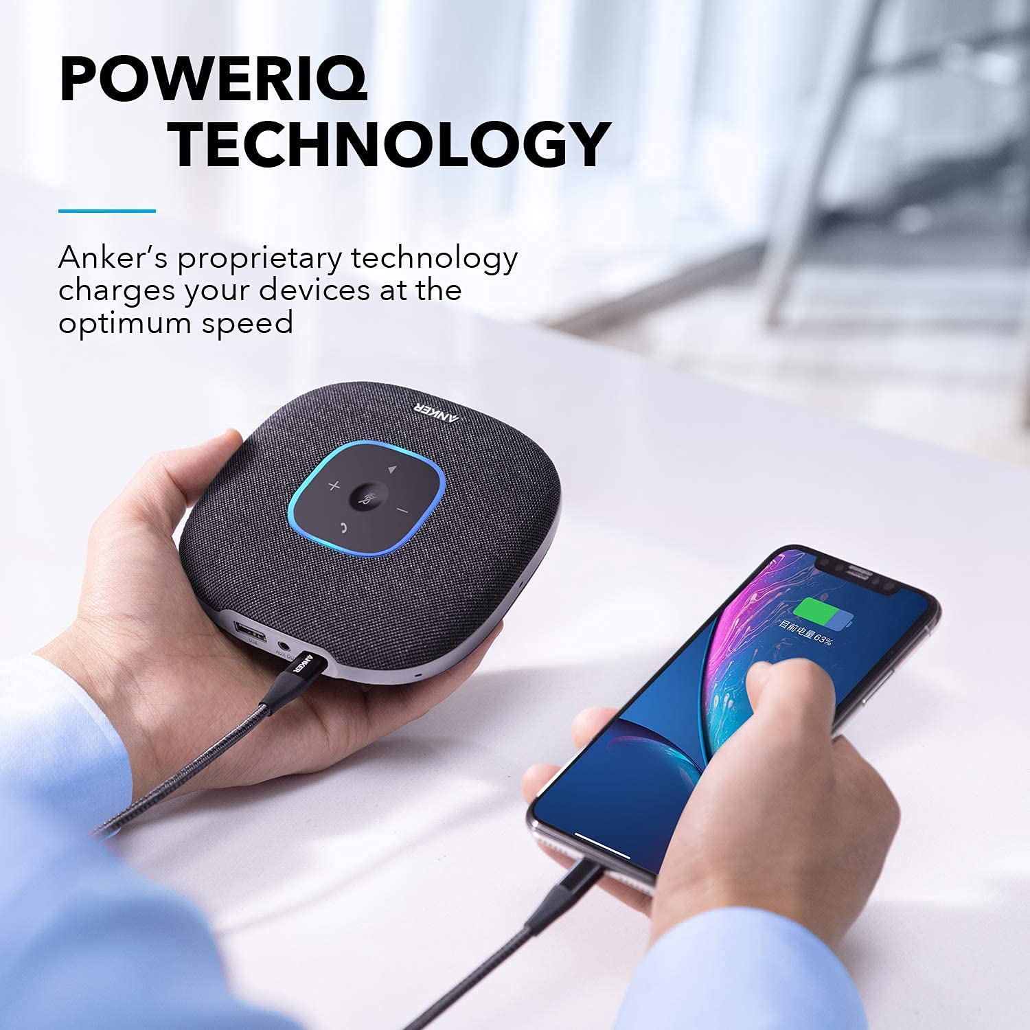 Anker PowerConf S3 głośnik konferencyjny(odnowiony), 6 mikrofonów, inteligentne nagrywanie dźwięku, akumulator 24 godziny, aplikacja Soundcore, Bluetooth 5, USB-C, do biura i biura domowego