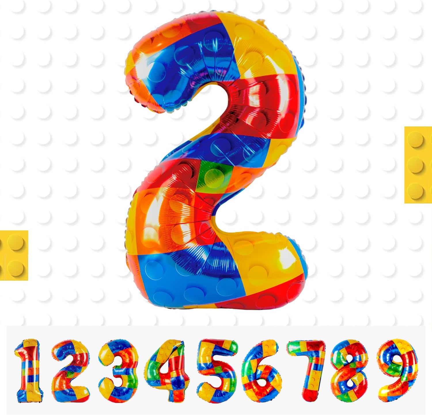 Building Block Number Balloon,Number 2 Balloon Birthday Decorations,Colorful Block Helium Balloon Number 2 Helium Balloon for Birthday Party Decorations Lego Theme Party Boy Girl