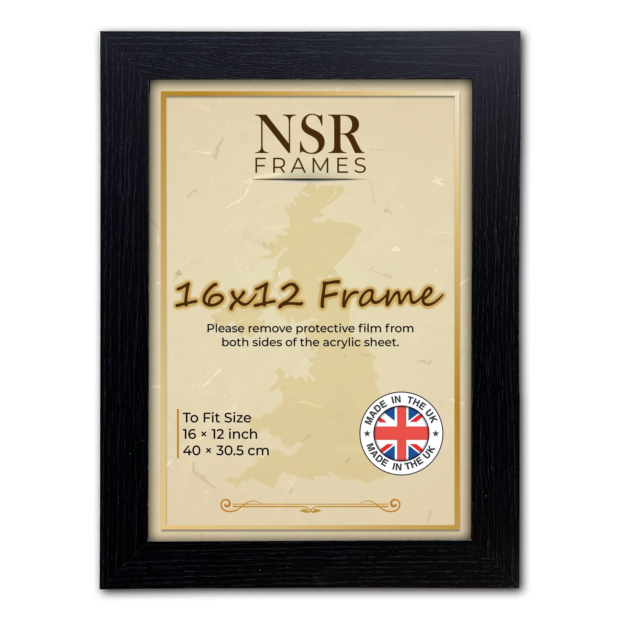 NSR 16 x 12 Inch Black Picture Photo Frame (40x30.5 cm) - Flat Wall Mount Hang Hooks Poster Frames MDF Wooden Portrait/Panoramic Clear Acrylic Display — image 1