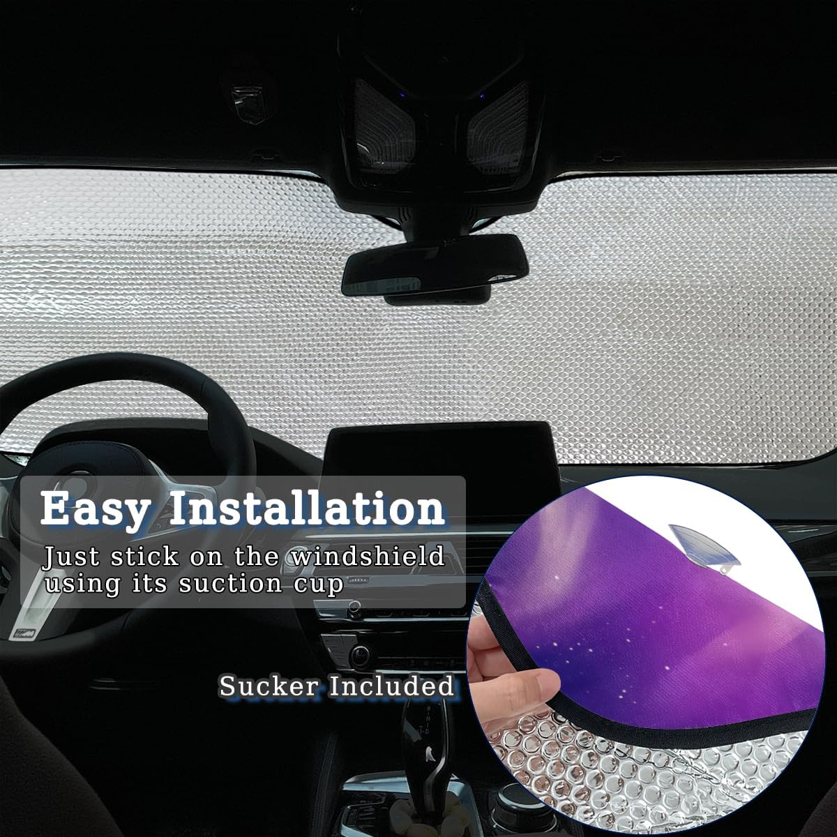 Aurora Forest Silhouette Windshield Sun Shade Foldable Car Sun Shade Windshield Block UV Rays Sun Visor Automotive Front Windows Protector Universal Fits Cars Trucks, 55x27.5 in
