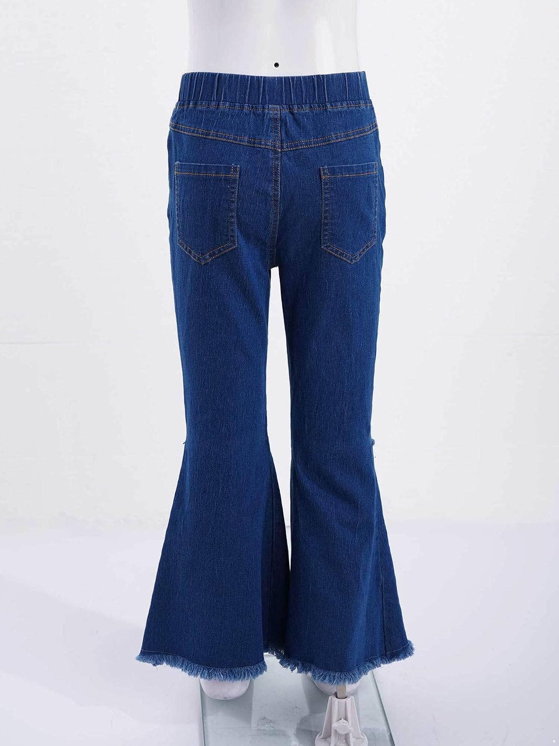 FEESHOW Little Girls Mid Waist Denim Jeans Bell Bottoms Toddler Kids Ruffle Flare Pants Leggings Trousers