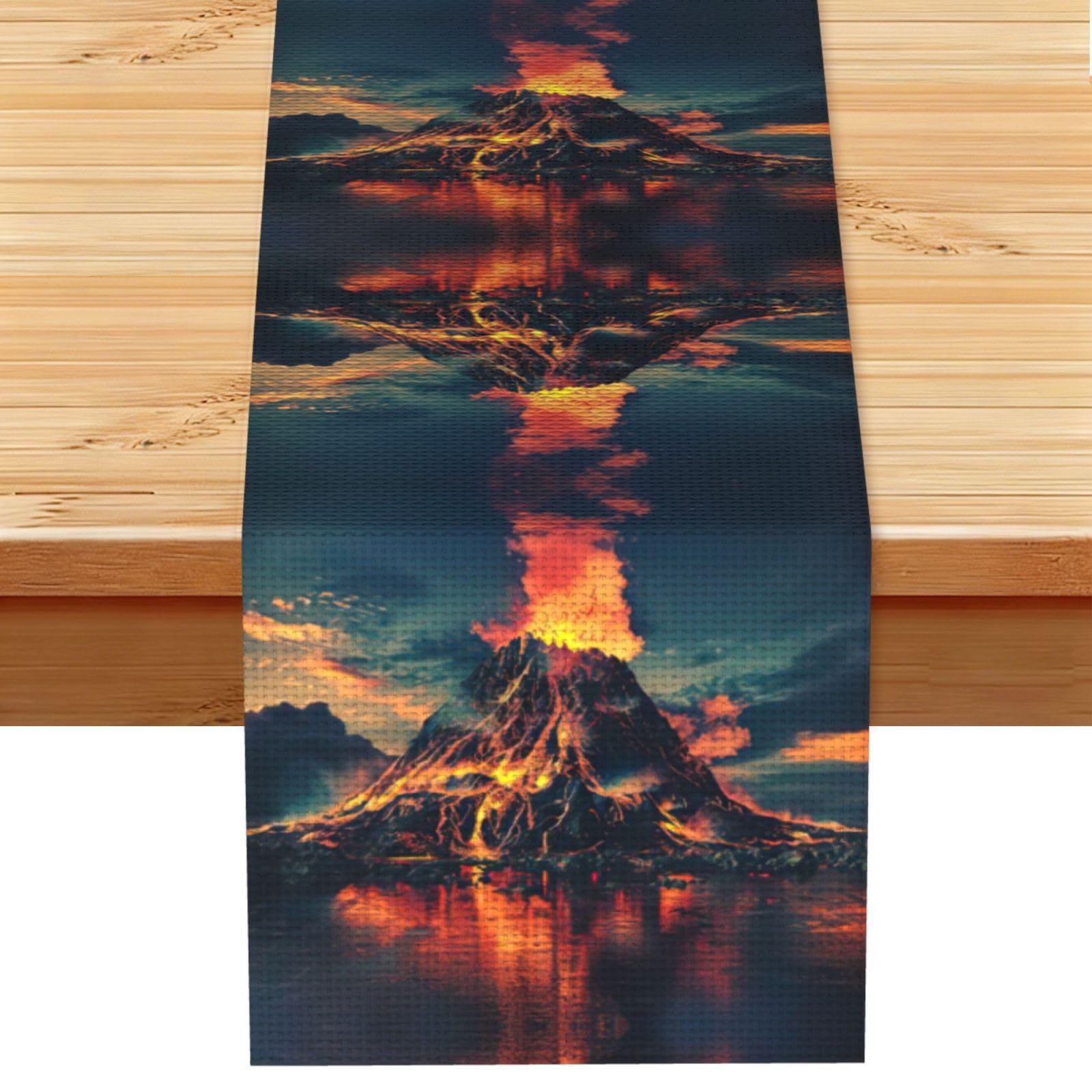 volcano Printed Dining Table Runner 13x72 Inch, Non-Fading Decor for Kitchen Dresser Fireplace Mantel