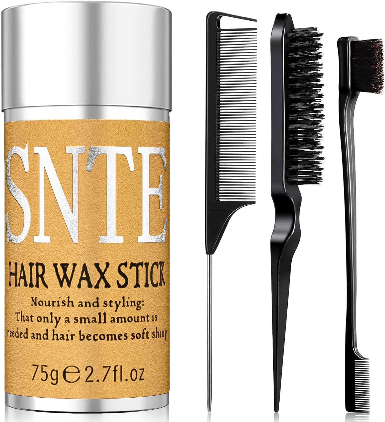 Slick Back Hair Brush & Hair Wax Stick Set - Frizz Control & Flyaway Smoothing - Sleek Ponytails, Buns, Edges - Styling Cream/Gel/Balm/Pomade Stick for Women - Styling Accessories for Girls & Kids